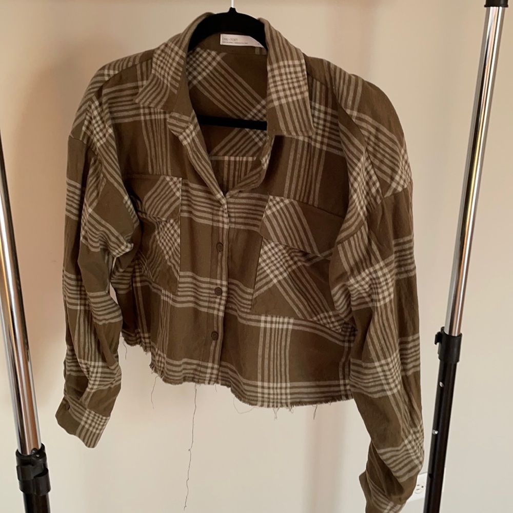 Green Patterned and Cropped Flannel